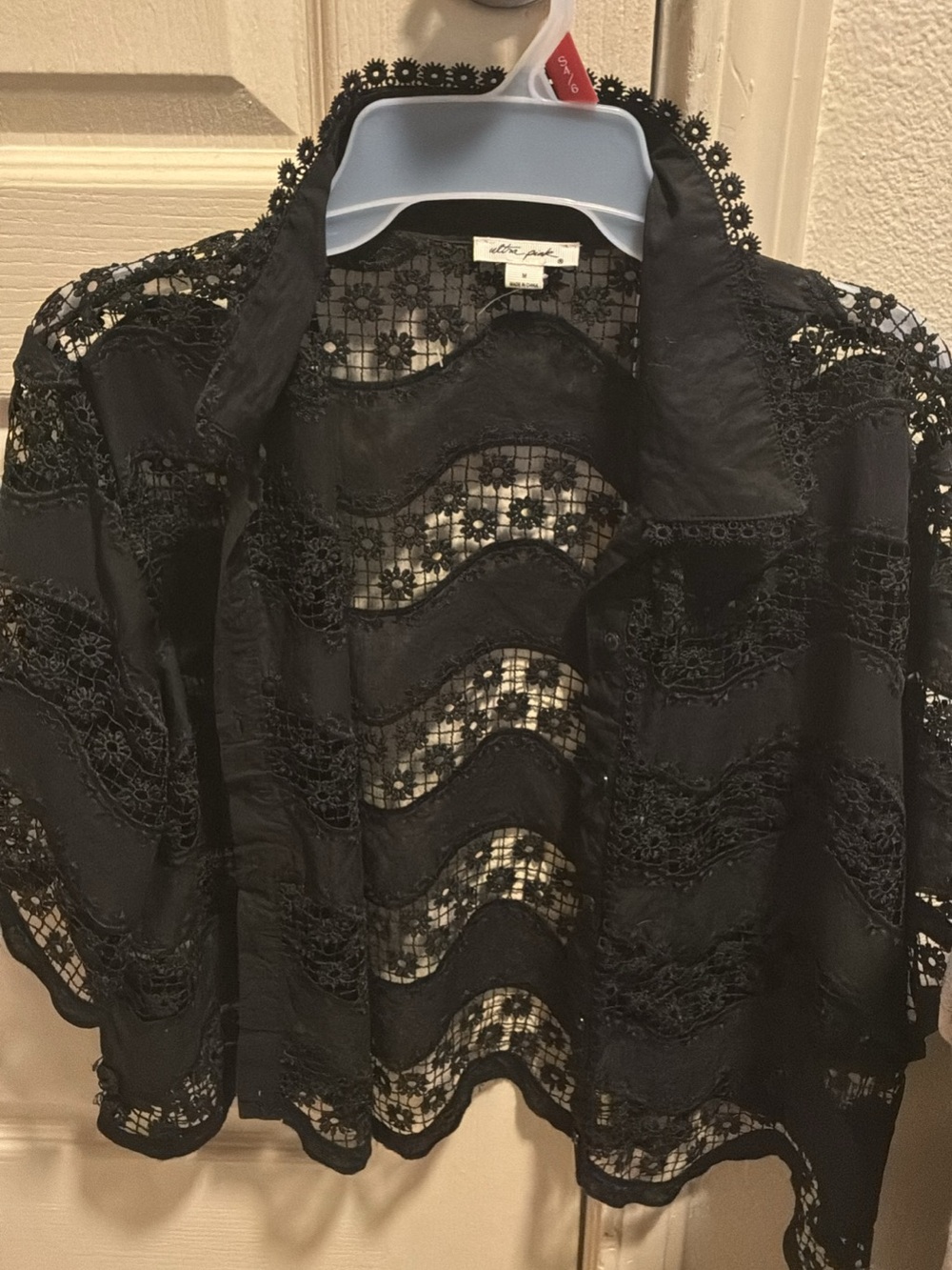 Black Lace Openwork Women's blouse - Elegant Collared Knit